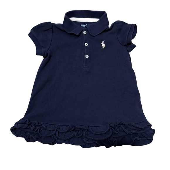 RALPH LAUREN Size 12M Baby Girls Polo Shirt DRESS Cupcake Ruffle Hem Navy Blue - Picture 1 of 7